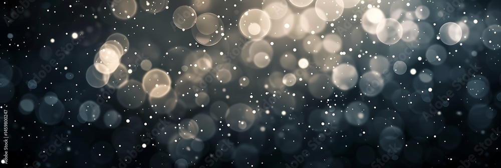 Poster abstract background with soft, out-of-focus bokeh lights and shimmering particles in gold and white 