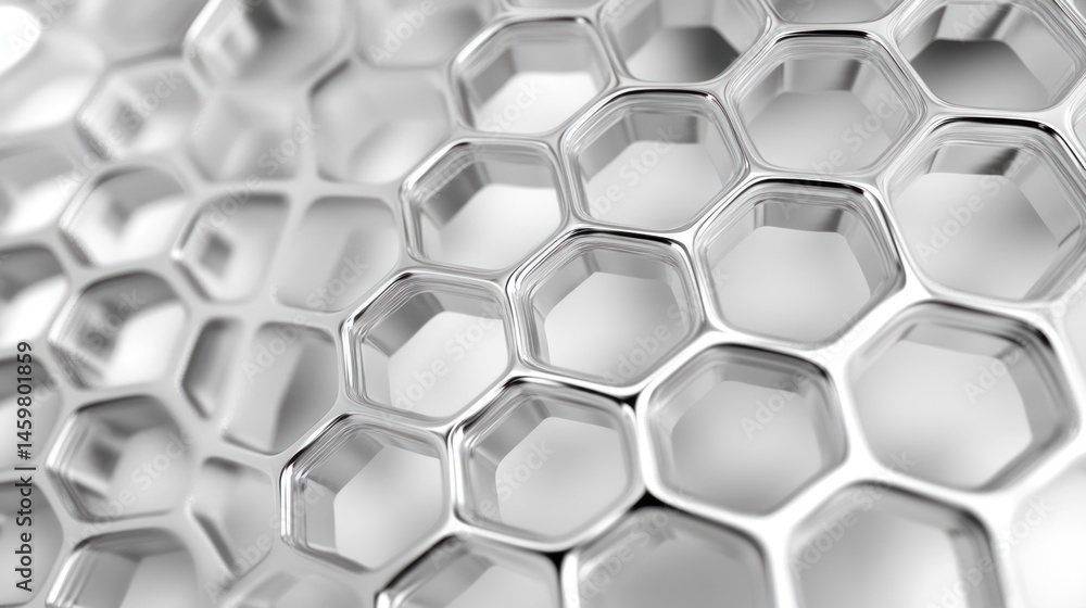 Poster abstract metallic honeycomb structure: a 3d render of a chrome-like hexagonal grid