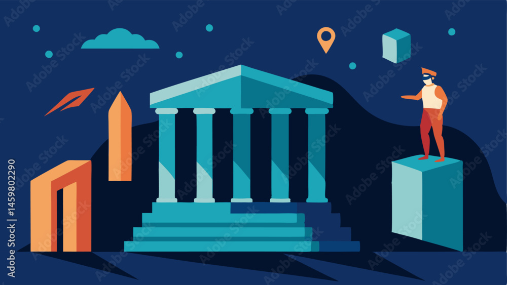 Poster digital reconstruction an illustrated scene of a greek ruins exhibit where ar visualizations reconst