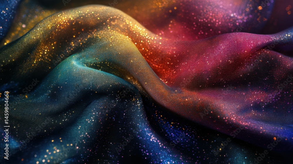 Poster colorful abstract fabric waves with soft gradient and light sparkles