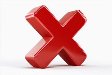Obraz premium Bright red 3D cross symbol representing a negative response against a white background