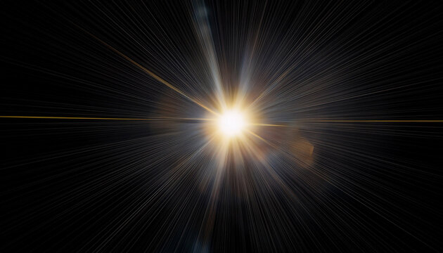 sunburst with lens flare light over black background easy to add overlay or screen filter over photo