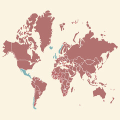 Obraz premium Minimalist Flat World Map Vector in Pastel Tones with Labels for Infographics