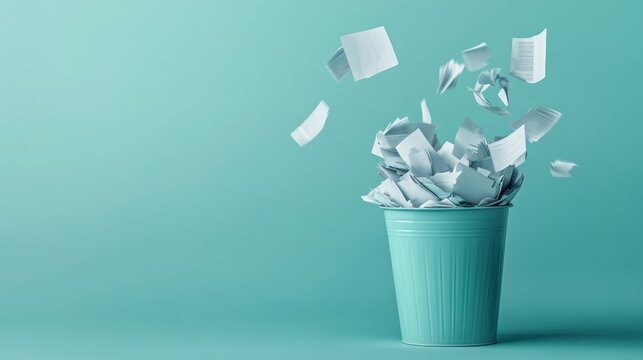 Trash Can Overflowing with Paper