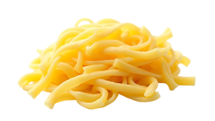 A close-up view of a pile of freshly cooked pasta, showcasing its smooth texture against a clean background