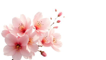 A close-up view of delicate cherry blossoms in full bloom, showcasing their soft pink petals against a dark background