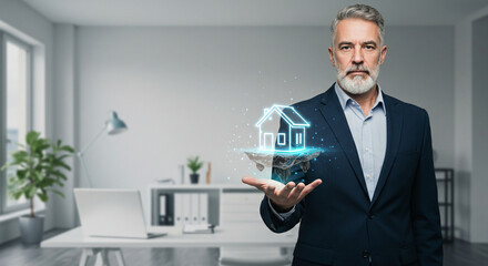 Find your dream home professional real estate agent showcasing property with modern technology
