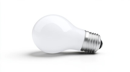 An illuminated light bulb sitting on a clean white surface