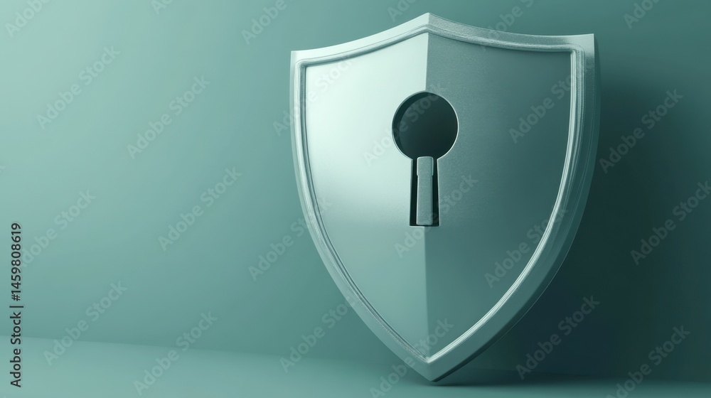 Poster a 3d render of a shield with a keyhole, symbolizing online security.