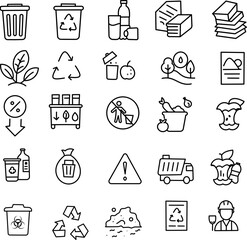Waste Management Line Icon Set – 25 Unique Vector Symbols
