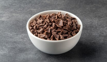Small white bowl filled with dark chocolate chips