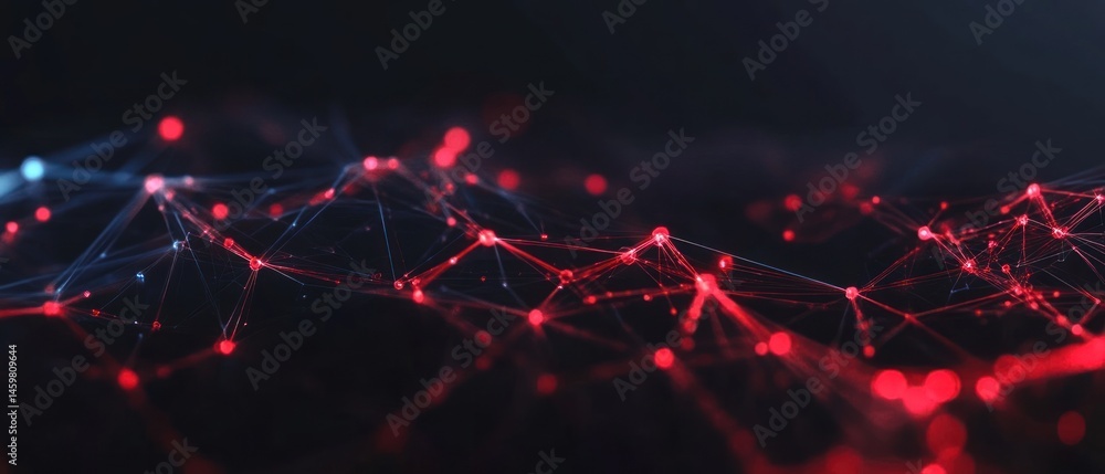 Poster abstract network connection: red and blue nodes in digital space