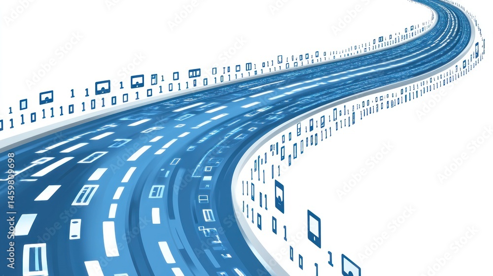 Poster abstract digital highway: a futuristic data stream visualization