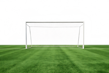  Football goal at the stadium with green grass isolated on white background