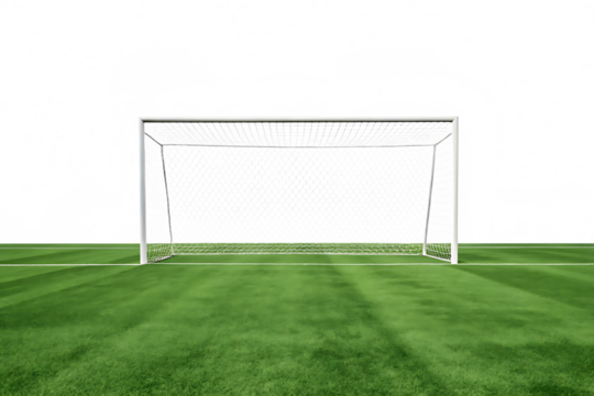  Football goal at the stadium with green grass isolated on white background