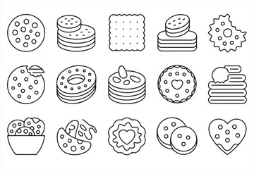 Cute Cookie and Biscuit Illustrations with Hearts and Bites for Sweet and Bakery Themes