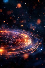 astrology, planetary alignment concept Abstract cosmic design with shimmering lights and swirling patterns in a dark background.