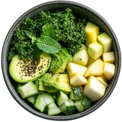 Modern Detox Bowl with Kale Avocado Slices Isolated on Transparent Background