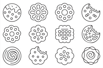 Collection of Cookie and Biscuit Designs in Outline Form for Bakery and Dessert Themes
