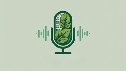 A green microphone with leaves inside and sound waves, symbolizing eco-friendly podcasts or environmental audio content.