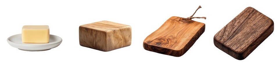 Fototapeta premium Butter and wooden blocks on a isolated against a transparent background. 