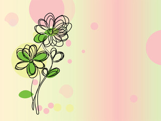 Elegant Line Art Flowers on Pastel Background with Circles