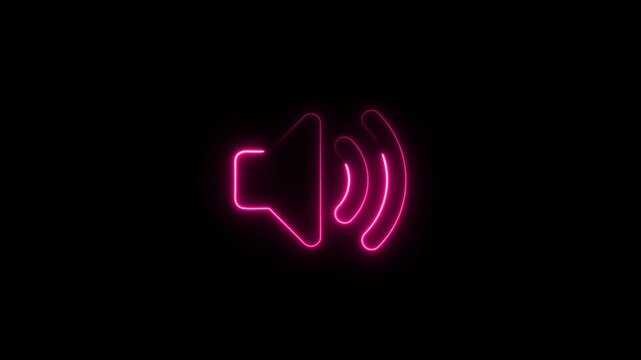 Neon volume up icon animation. Audio symbol,voice sign concept.Speaker volume icons with sound waves. Volume up, down, and mute collection.