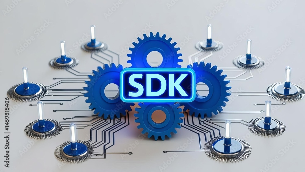 Aufkleber a digital illustration of interconnected blue gears with 