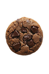 Top View Of Single Chocolate Chip Cookie  isolated on a transparent background