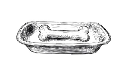 Hand-drawn sketch of a bone in a food tray.