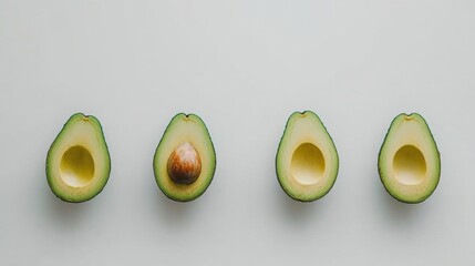 Elegant Avocado Halves Arrangement on Clean Background for Healthy Food Concept
