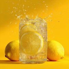 Glass of sparkling lemonade with citrus pulp suspended inside