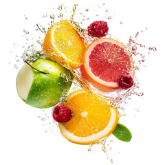 Modern Crisp Fusion of Citrus Berry and Water Splash Isolated on Transparent Background