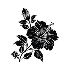 Monochrome Elegance: Vintage Hibiscus Botanical Illustration