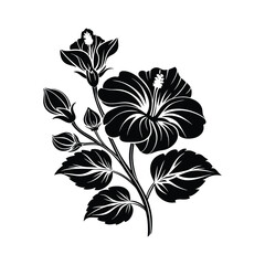 Monochrome Elegance: Vintage Hibiscus Botanical Illustration