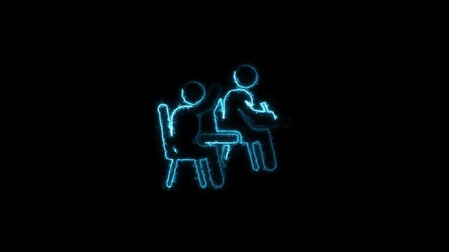 Neon students with class room icon animation.Teaching,training,presentation,Seminar and education concept.