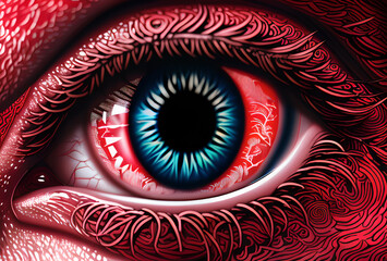 Red eyes. Red irritated eyes,illustration imitation drawing art,generative ai
