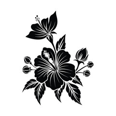 Monochrome Elegance: Vintage Hibiscus Botanical Illustration