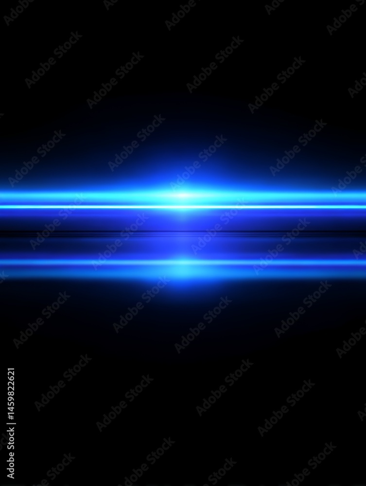 Poster vibrant blue godrays stretching horizontally across black background with neon intensity and soft di