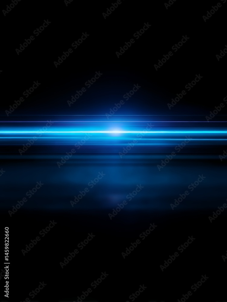Poster vibrant blue godrays stretching horizontally across black background with neon intensity and soft di