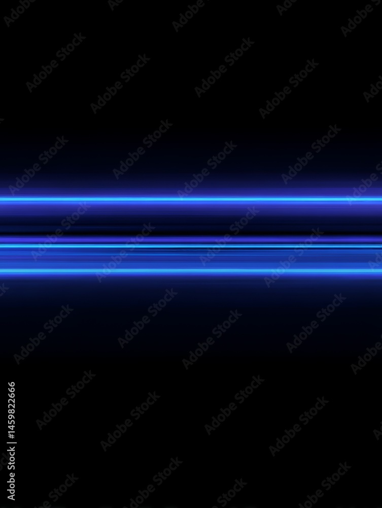 Poster vibrant blue godrays stretching horizontally across black background with neon intensity and soft di