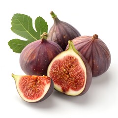 Fresh Ripe Figs with Leaf Isolated on White Background