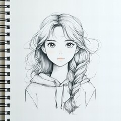 colorbook of draw of anime art girl, white background