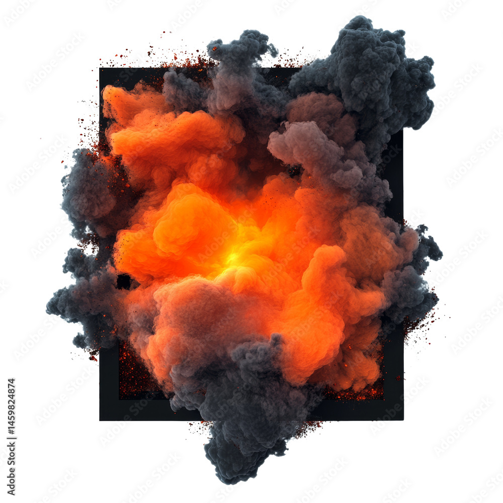 Poster abstract fiery burst effect with dark smoke in a square border design
