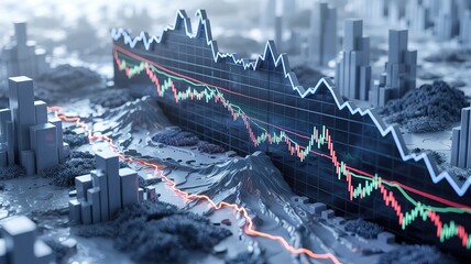 Declining Market Trends Depicted Through a 3D Terrain Model