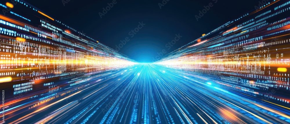 Poster Binary code data stream in cyberspace visualization