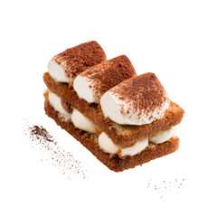 Italian Tiramisu Cake In Deconstructed  isolated on a transparent background