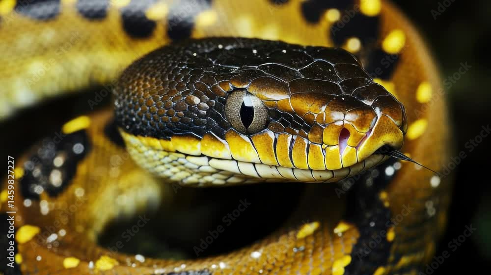 Poster a close-up view of a snake's head with its mouth open, suitable for use in scientific or educational