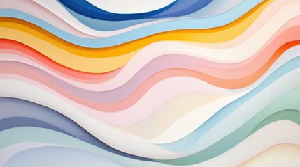 Abstract background with a wave-like pattern. the wave is made up of multiple layers of different colors, including blue, orange, pink, yellow, green, and light blue.