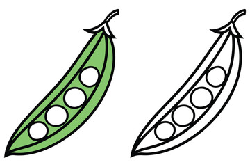 Pea pod presents a color and monochrome version, both isolated on white background